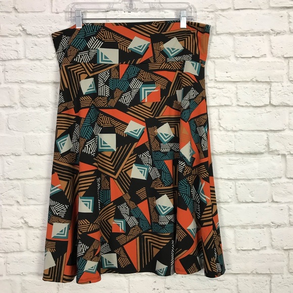 NWOT Lularoe 2XL Azure Geometric Fall Midi Skirt - Picture 2 of 5